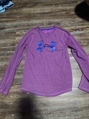 Under Armour Girls Purple Long-Sleeve Logo Sweatshirt with Blue Logo
